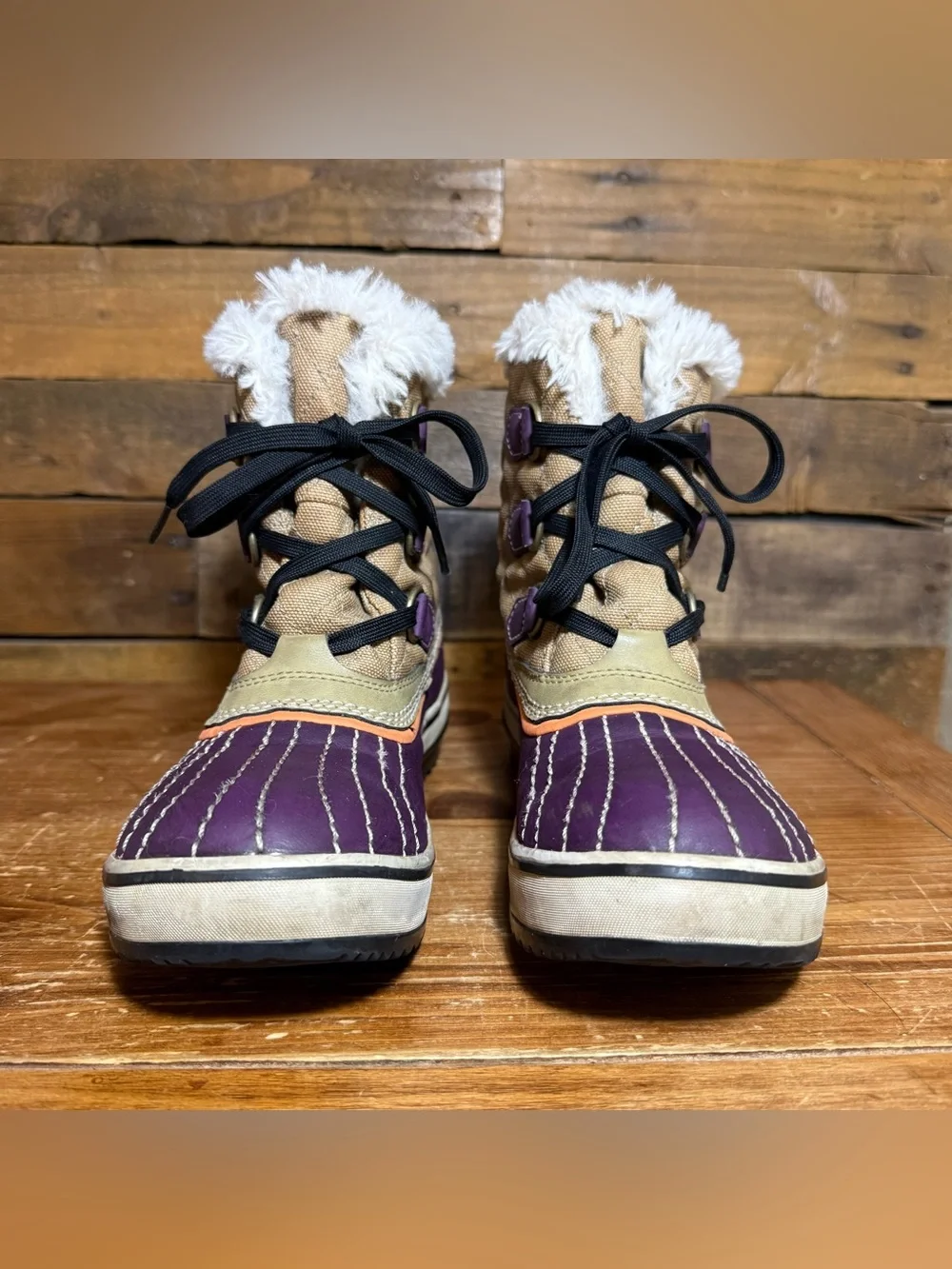 Sorel Womens Winter Boots Fur Lined NL1932-270 Waterproof Sz US 7 Purple/Brown